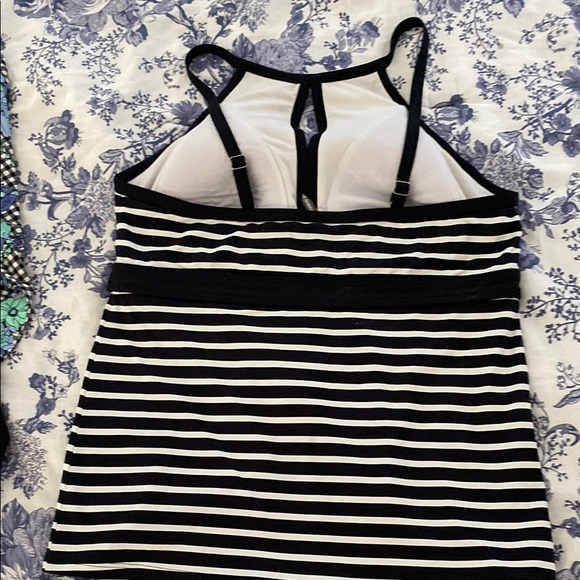 Black and White Swim Striped Halter Tankini Top - Picture 2 of 4